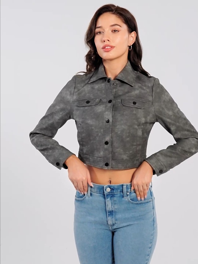 ジャケット・アウター vintage lether cropped studs down jacket Maje Vintage Leather Cropped Jacket | Saks Fifth Avenue